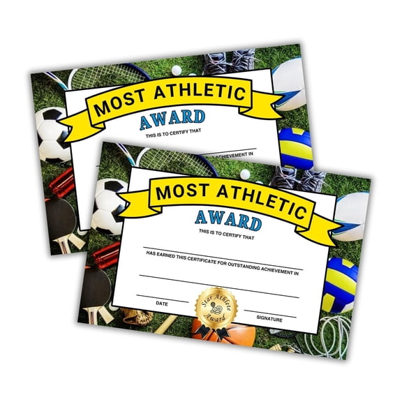 Most Athletic Award 30pk 6x9 Certificate Cardstock Sports PE Class End of Year Awards for Teacher Student Elementary Excellence