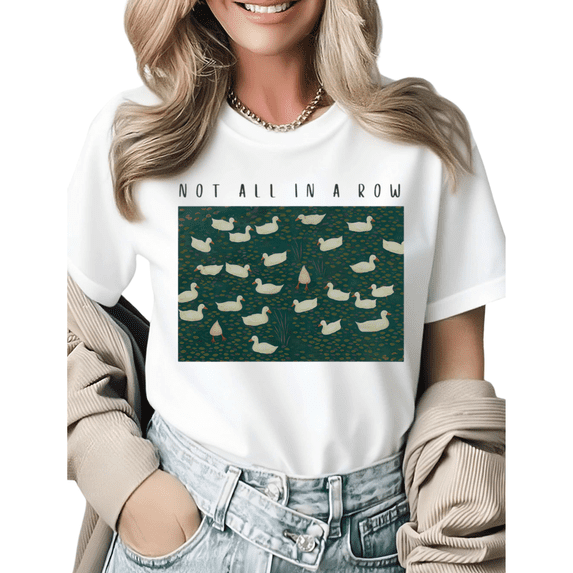 Most Definitely Not All In A Row Cute Duck Oversized Graphic Tees Womans Tshirt Shirts Black White S-5XL Tops