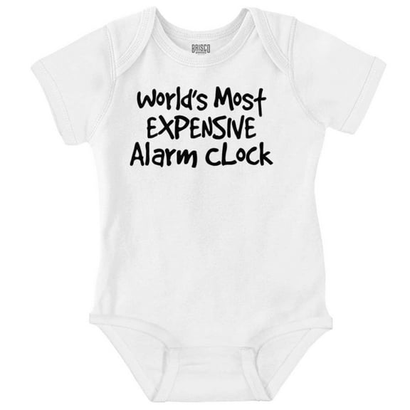 Most Expensive Alarm Clock Funny Joke Romper Boys or Girls Infant Baby Brisco Brands 18M