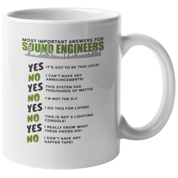 Most Important Answers For Sound Engineers Cool And Witty Coffee & Tea Gift Mug For Audio Engineers, Party Goers, Men And Women (11oz)