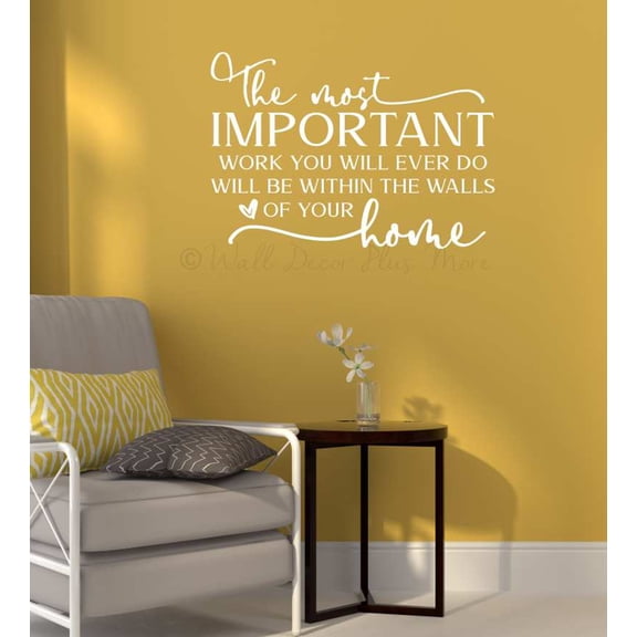 Most Important Work Vinyl Wall Art - Walls of Your Home Quote Decals for Wall - Wall Decals Quotes Motivational - Sayings for Wall Decor Vinyl Lettering Decor, 23x16-Inch, White
