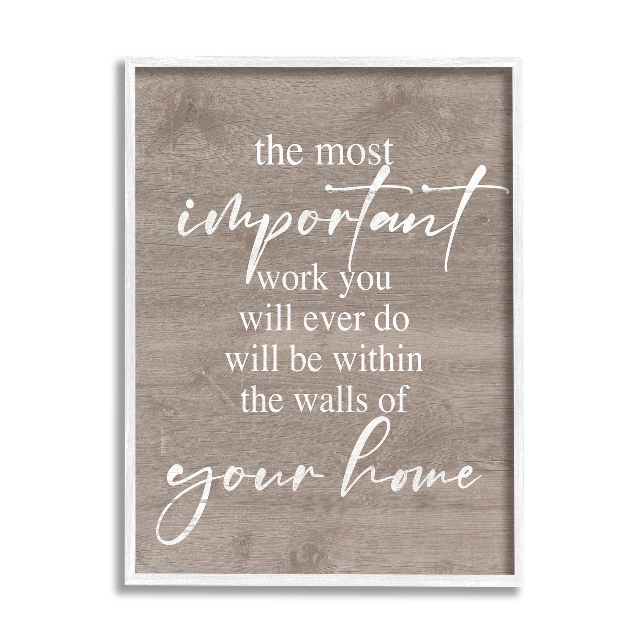 Most Important Work You'll Ever Do Phrase Inspirational Graphic Art White Framed Art Print Wall Art