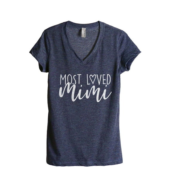 Most Loved Mimi Women's Fashion Relaxed V-Neck T-Shirt Tee Heather Navy Small