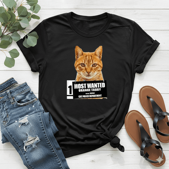 Most Wanted Funny Orange Tabby Cat Feline Graphic Unisex T-Shirt, up to Size 5XL