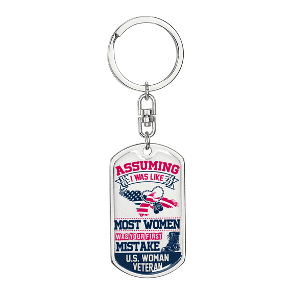 Most Women Swivel Dog Tag Keychain Stainless Steel Silver Tone or Gold Tone