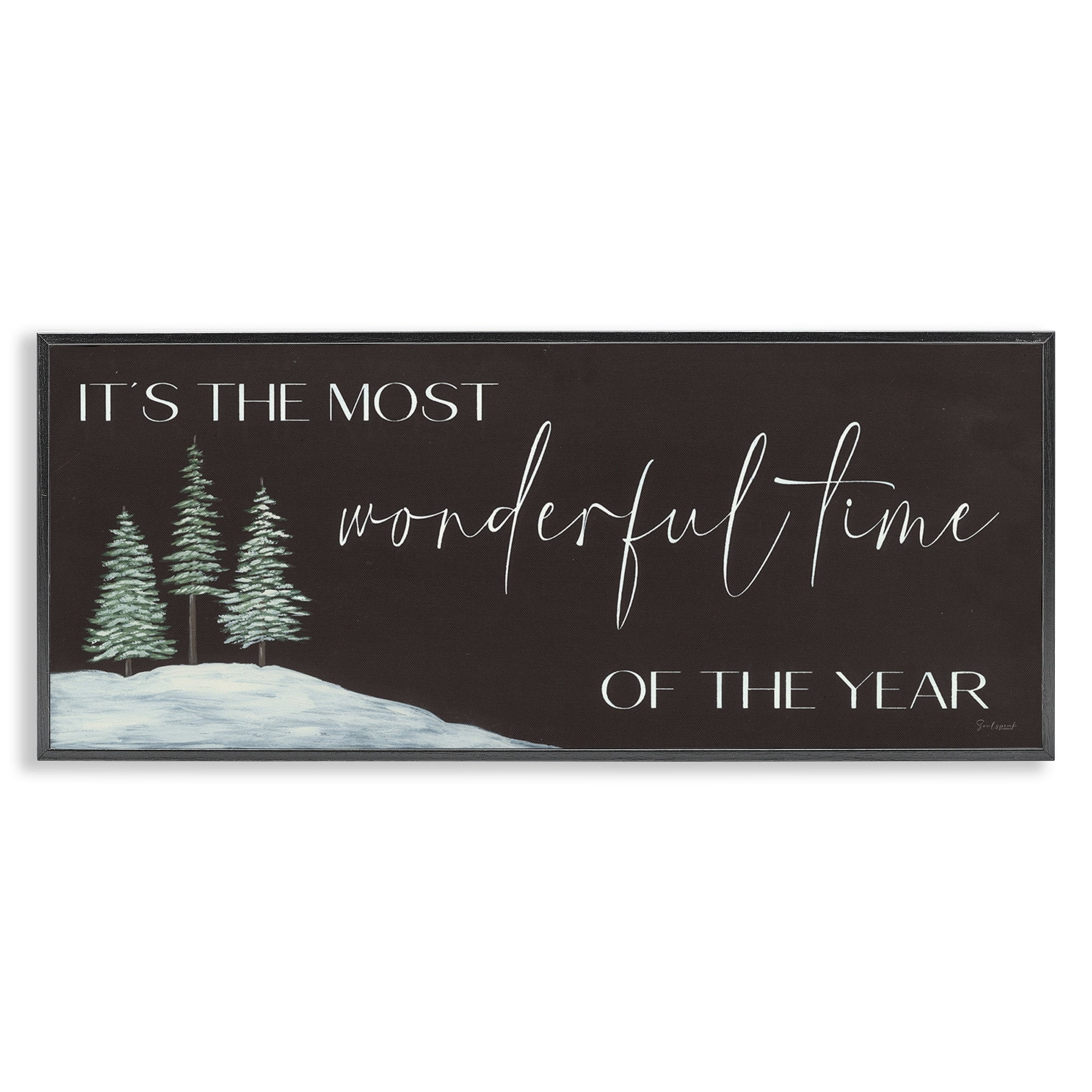 Most Wonderful Time Holiday Phrase Snowfield Trees Inspirational Graphic Art Framed Art Print Wall Art