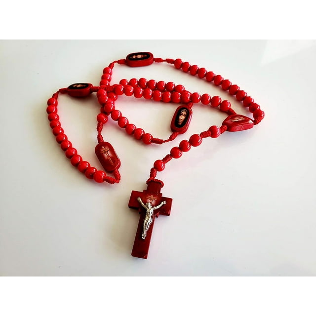 Most precious blood of christ red wood rosary. Sangre de Cristo Rosario