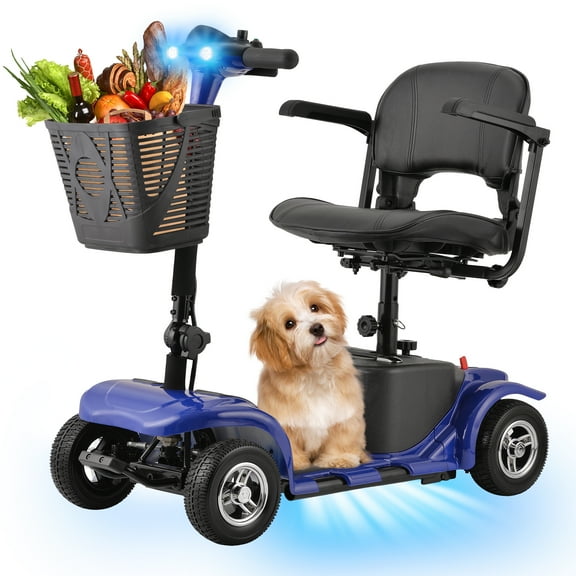 Mosta Adult, Senior Mobility Scooter, skmc 4-wheel Electric Rechargeable Travel Device with LED Headlight and Basket, Including Charger, Blue