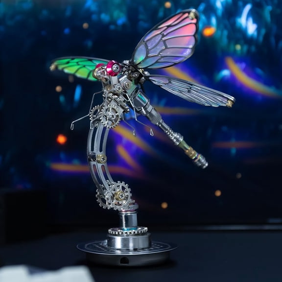 Mostarle Cyberpunk Dragonfly 3D Metal Puzzle,  Mechanical Model Kit for Teens & Adults, Color-Shifting Electroplated Wings, Adjustable Display,  Stress Relief Home Dcor Gift