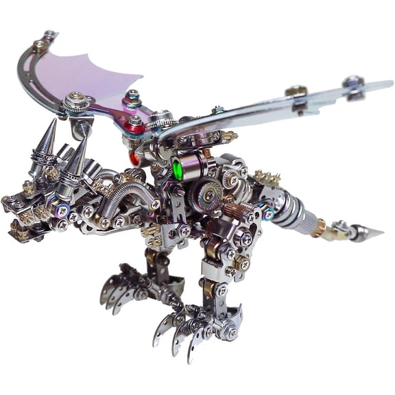 Mostarle Reno Blue Dragon 3D Metal Puzzle Kit, 613 Pieces, Magnetic Assembly, LED Light-Up Color Changing Wings, Adjustable Display, DIY Mechanical Model for Advanced Builders Collectors