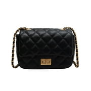 Mostdary Ladies Classic Flap Satchel Women Quilted Chain Crossbody Bags PU Leather Casual Wallet Designer Handbag Black