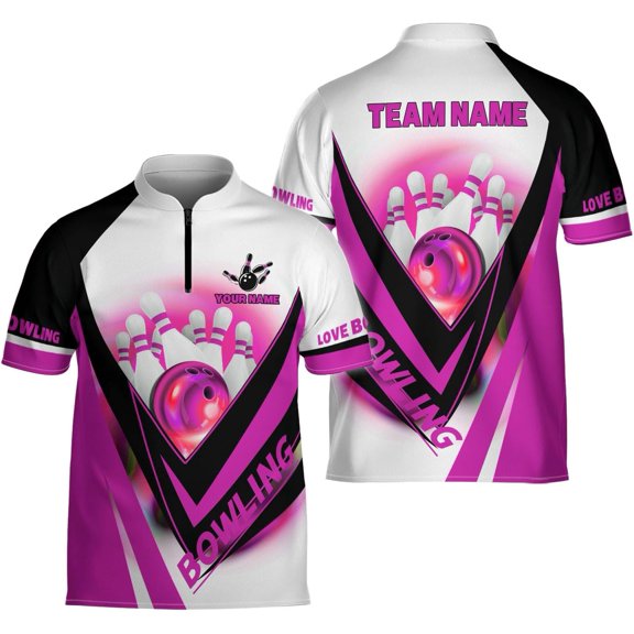 Mostprints Personalized Bowling Jersey 3D, Bowling Shirts for Team, Bowling Shirt Unisex for Men Women, Bowling Shirts for Men (Pink, S)
