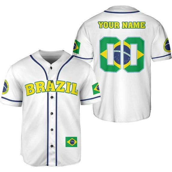 Mostprints Personalized Brazil Baseball Jersey Shirt 3D Brasil Brazilian Flag Bandera Bandeira Jersey Soccer for Men Women (450) (3XL)