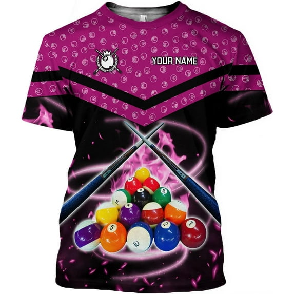 Mostprints Personalized Name Billiard Shirts 3D, Billiards Shirt 8 Ball Billiard Shirt Custom Men's Pool Men Women\u2026 (Pink, 5XL)