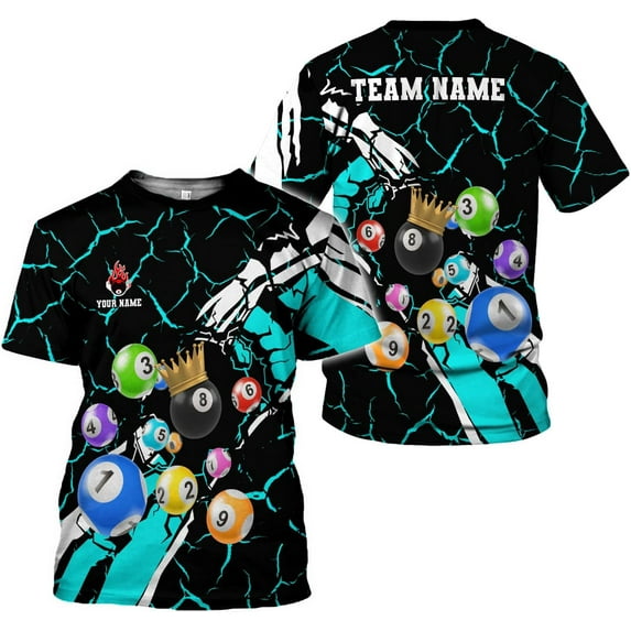 Mostprints Personalized Name Billiard Shirts 3D, Billiards Shirt 8 Ball Billiard Shirt Custom Men's Pool Men Women1 (Cyan, S)
