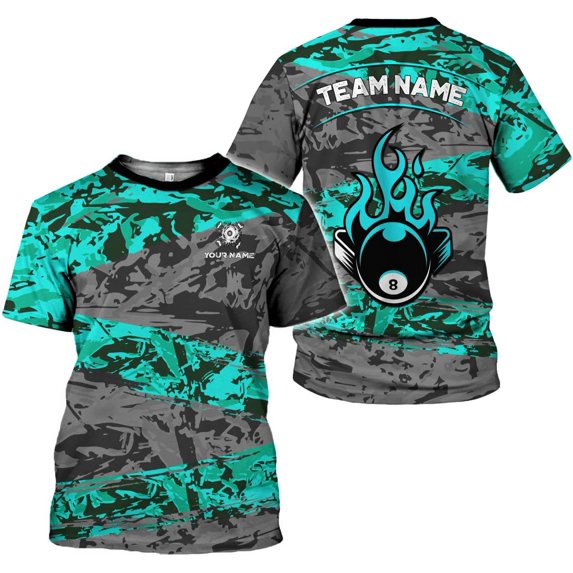 Mostprints Personalized Name Billiard Shirts 3D, Billiards Shirt 8 Ball Billiard Shirt Custom Men's Pool Men Women1 (Cyan, XL)