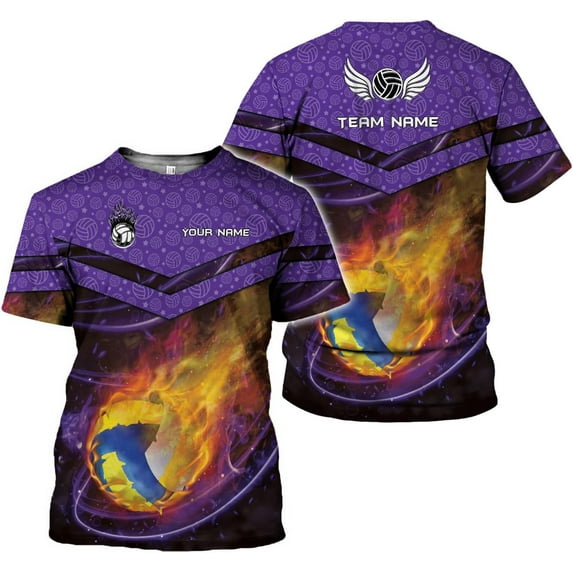 Mostprints Personalized Name Volleyball Shirts 3D for Men and Women, Volleyball shirt for Volleyball Lover, Unisex Tee shirt (Purple, L)