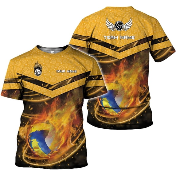 Mostprints Personalized Name Volleyball Shirts 3D for Men and Women, Volleyball shirt for Volleyball Lover, Unisex Tee shirt (Yellow, S)