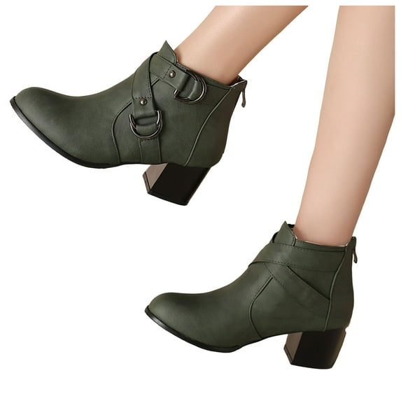 Mostsola Ankle Boots for Women Block Heeled Vintage Buckle Strap Riding Motorcycle Booties