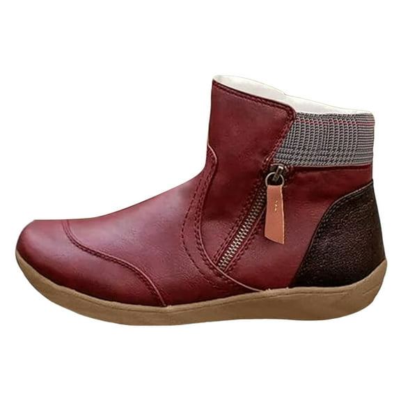 Mostsola Ankle Boots for Women Casual Flats Retro Leather Zipper Short Booties Comfort Fall Boots