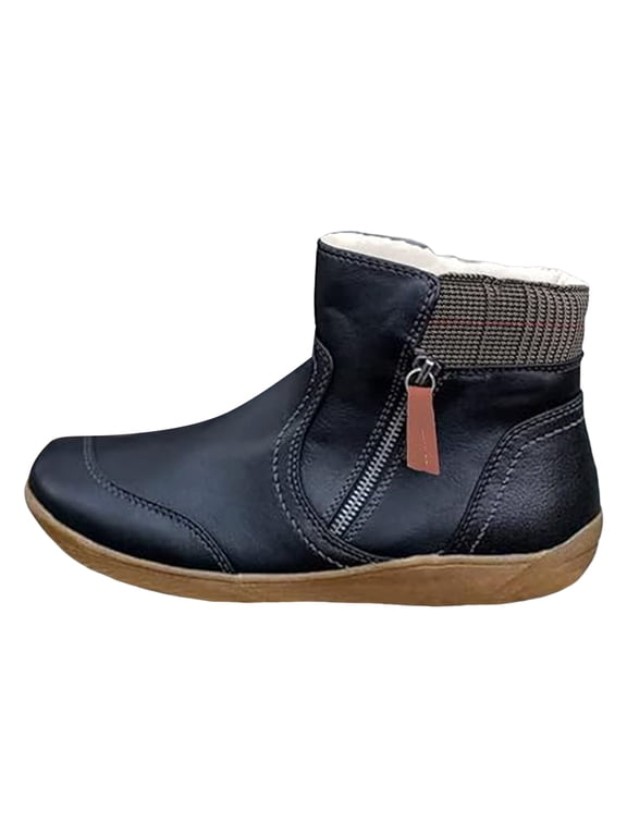 Ankle Boots for Women Casual Flats Retro Leather Zipper Short Booties Comfort Fall Boots