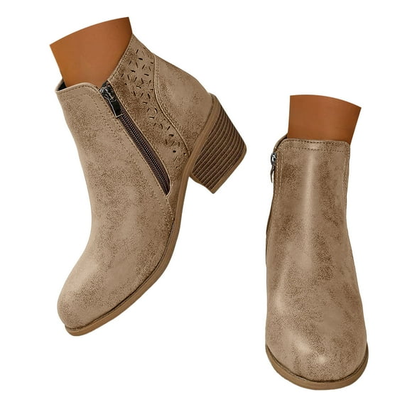Mostsola Ankle Boots for Women Stacked Heel Zipper Booties Retro Pointed Toe Chelasa Boot