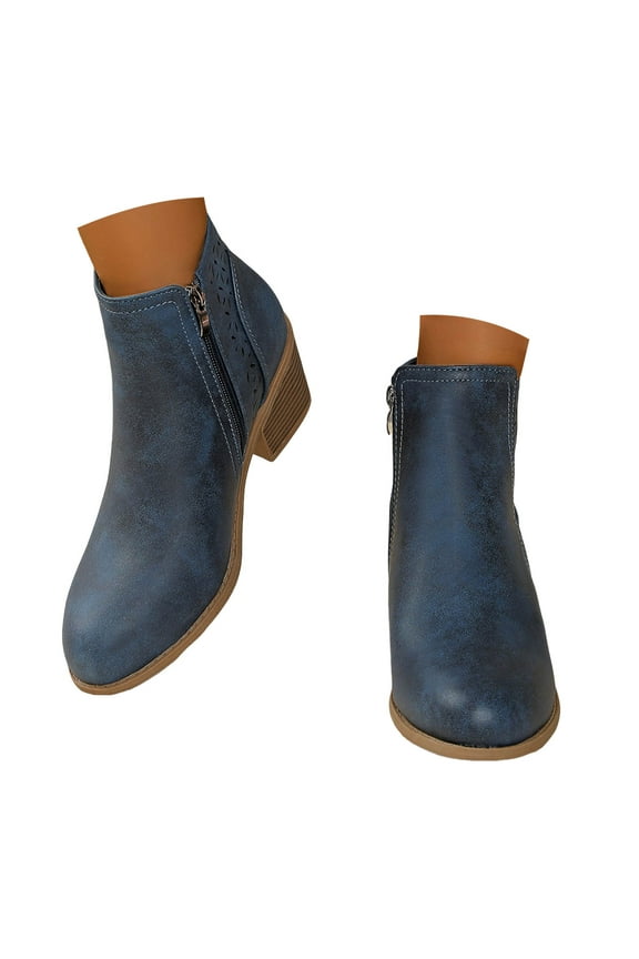 Ankle Boots for Women Stacked Heel Zipper Booties Retro Pointed Toe Chelasa Boot