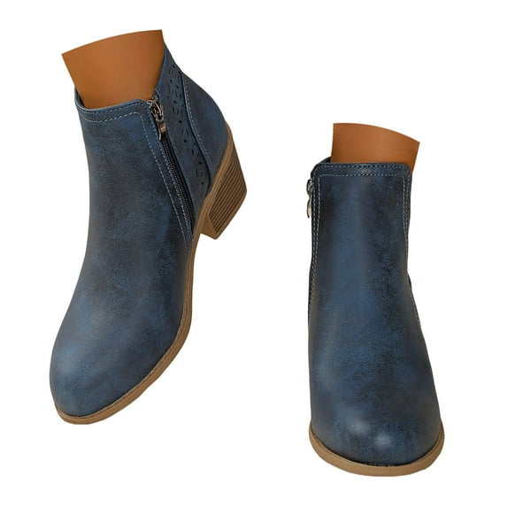 Mostsola Ankle Boots for Women Stacked Heel Zipper Booties Retro Pointed Toe Chelasa Boot