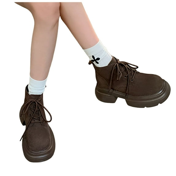 Mostsola Ankle Boots for Women Cute Round Toe Lace up Booties Platform Motorcycle Boots
