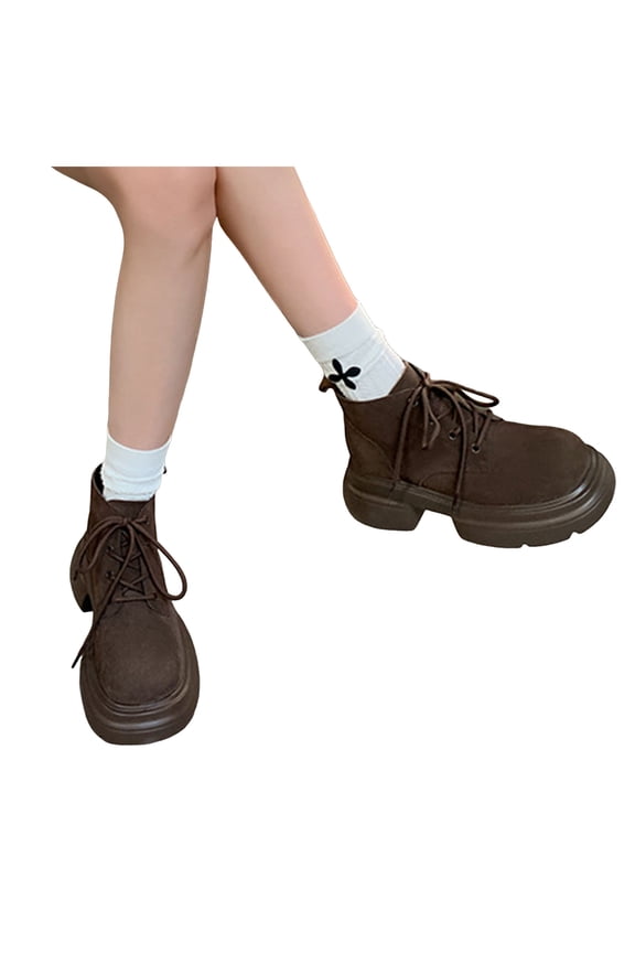 Ankle Boots for Women Cute Round Toe Lace up Booties Platform Motorcycle Boots