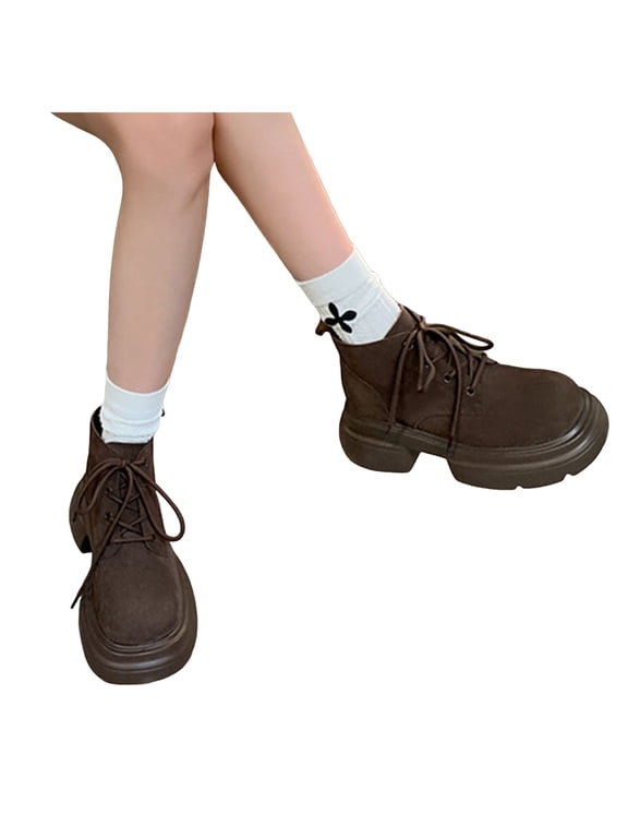 Ankle Boots for Women Cute Round Toe Lace up Booties Platform Motorcycle Boots