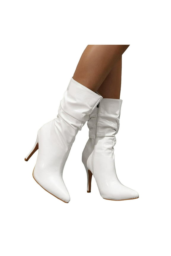 Ankle Boots for Women Fashion Stiletto Heels Pointed Toe Sexy Slouch Booties Mid Calf Boots