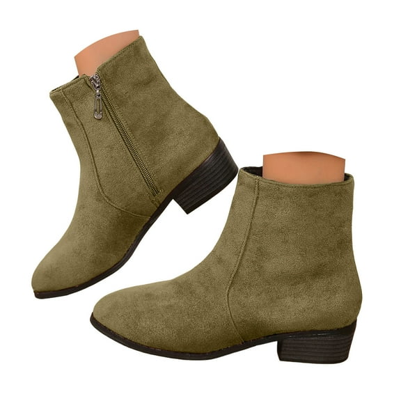 Mostsola Ankle Boots for Women Low Stacked Heel Booties with Side Zipper Suede Wide Calf Boot