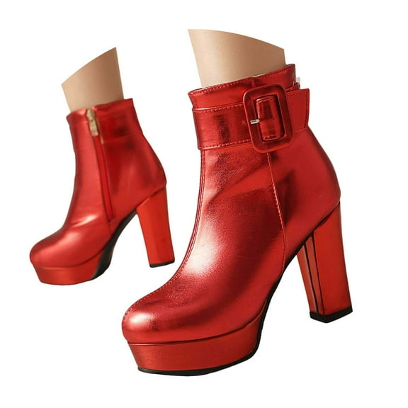 Mostsola Ankle Boots for Women Platform Heels Pumps Round Toe Buckle Strap Short Booties