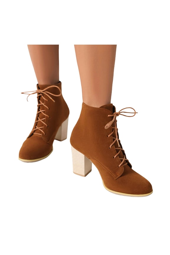 Ankle Boots for Women Suede Stacked High Heel Lace up Short Boots Vintage Pumps Booties