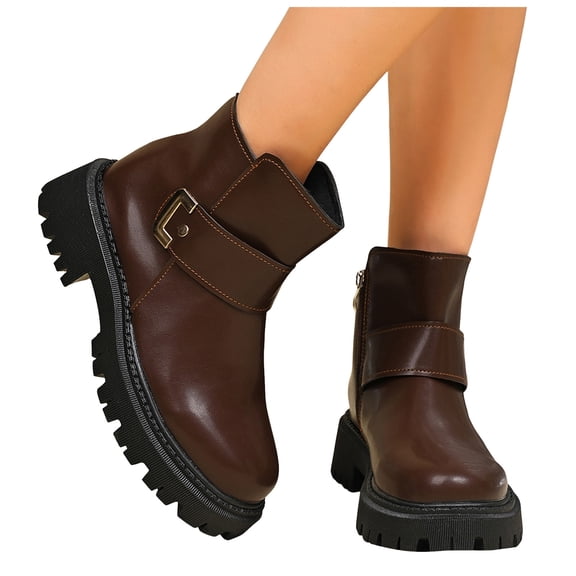 Mostsola Ankle Boots for Women Trendy Lug Sole Chunky Heel Soft Leather Side Zipper 2025 Fall Boots