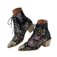 thumbnail image 1 of Mostsola Ankle Boots for Women Vintage Floral Embroidery Lace up Pointed Toe Heeled Booties, 1 of 5