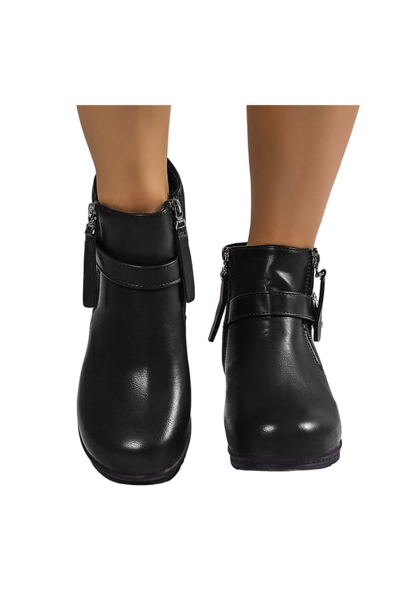 Ankle Boots for Women Vintage Leather Booties Zip up Wedges Trendy Buckle Strap Pumps