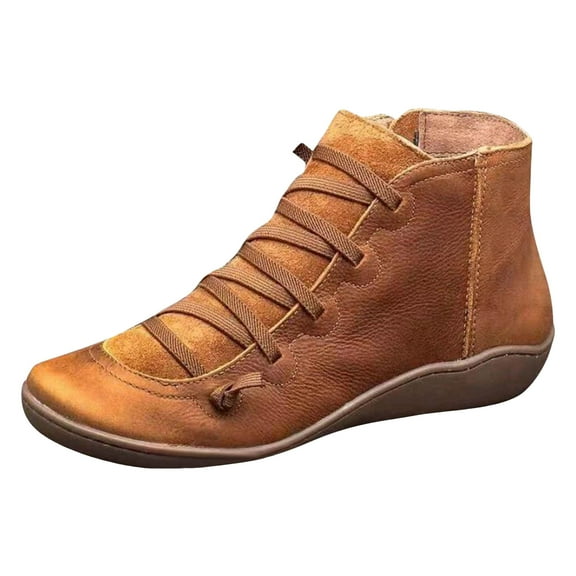 Mostsola Ankle Boots for Women Vintage Soft Leather Lace up Flat Shoes Side Zipper Fall Booties