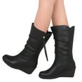 thumbnail image 1 of Mostsola Ankle Boots for Women Wedge Heel Booties Casual Zip up Retro Leather Mid Calf Boots, 1 of 5