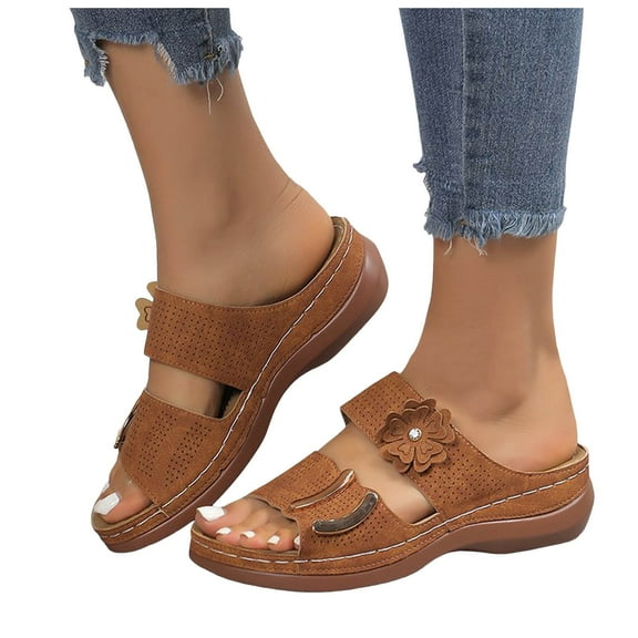 Mostsola Arch Support Sandals Womens Walking Slides Shoes Bohemia Flower Comfortable Wedges