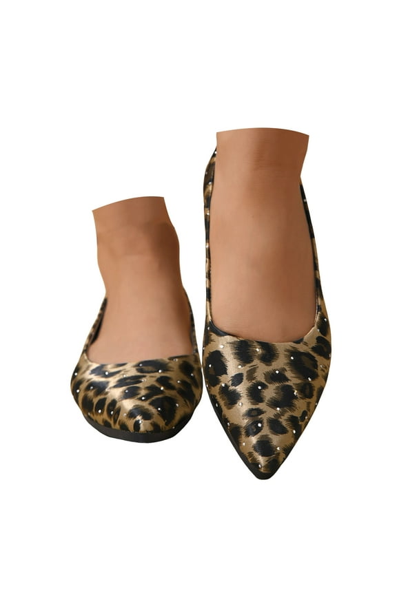 Ballet Flats Shoes for Women Leopard Print Pointed Toe Slip on Dressy Shoes Walking Shoes