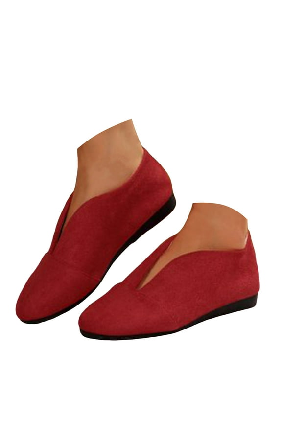 Ballet Flats Shoes for Women Slip on V Cut Suede Casual Pointed Toe Walking Shoes