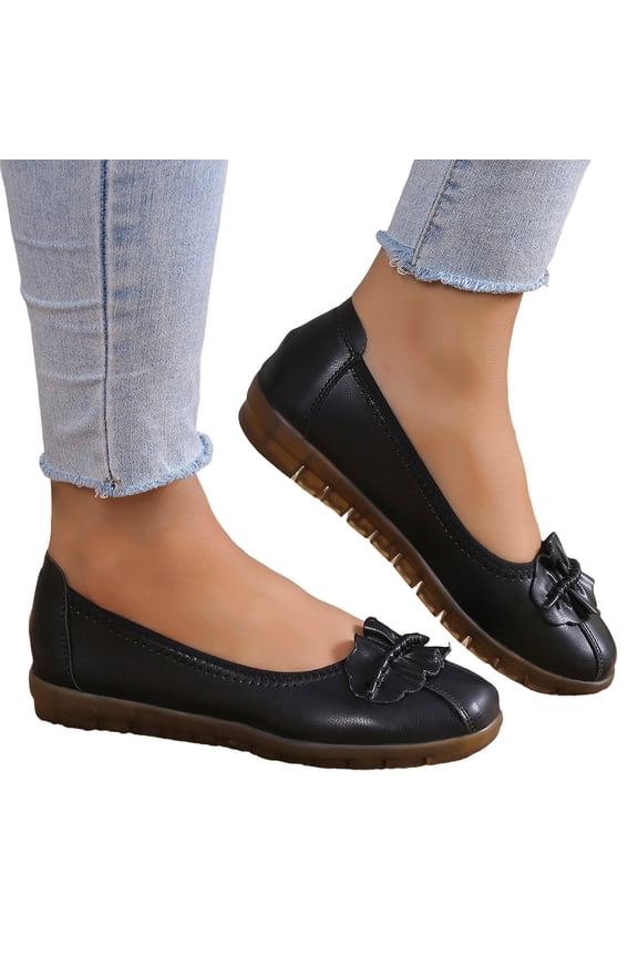 Black Flats for Women Slip on Round Toe Casual Dress Shoes Non Slip Comfort Loafers