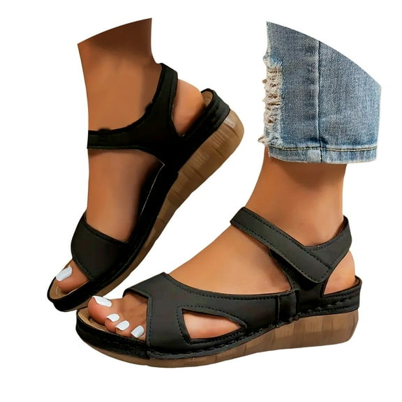 Mostsola Black Wedge Sandals for Women 2025 Dressy Comfortable Slingback Orthotic Walking Sandals