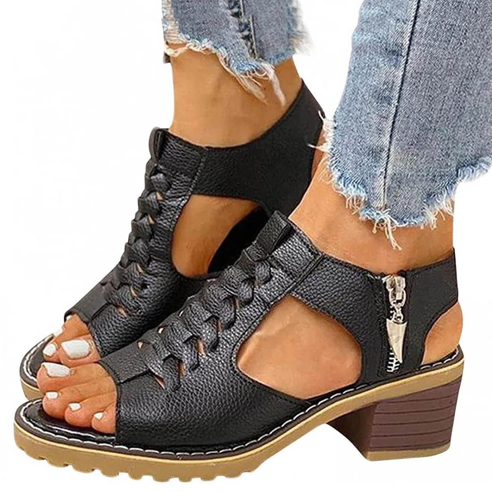 New Summer Design Clip Toe Narrow Band Block Heels Sandals