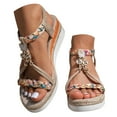 thumbnail image 1 of Mostsola Bohemian Sandals for Women 2025 Open Toe Braided Espadrilles Slingback Wedge Sandals, 1 of 8
