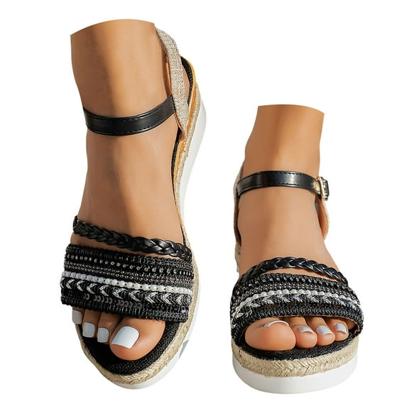 Mostsola Bohemian Sandals for Women 2025 Open Toe Braided Espadrilles Slingback Wedge Sandals