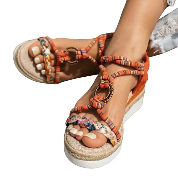 Mostsola Boho Espadrilles for Women Open Toe Wedge Sandals Rhinestone Beaded Slingback Sandals
