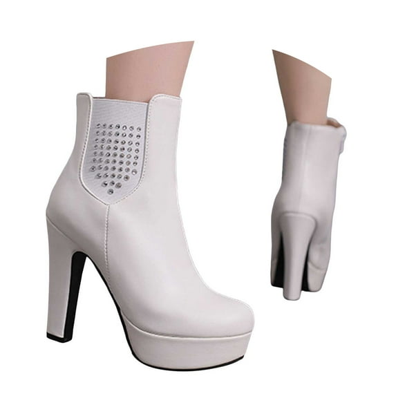 Mostsola Boots for Women Block High Heel Ankle Boots Trendy Rhinesstone Dress Fall Booties